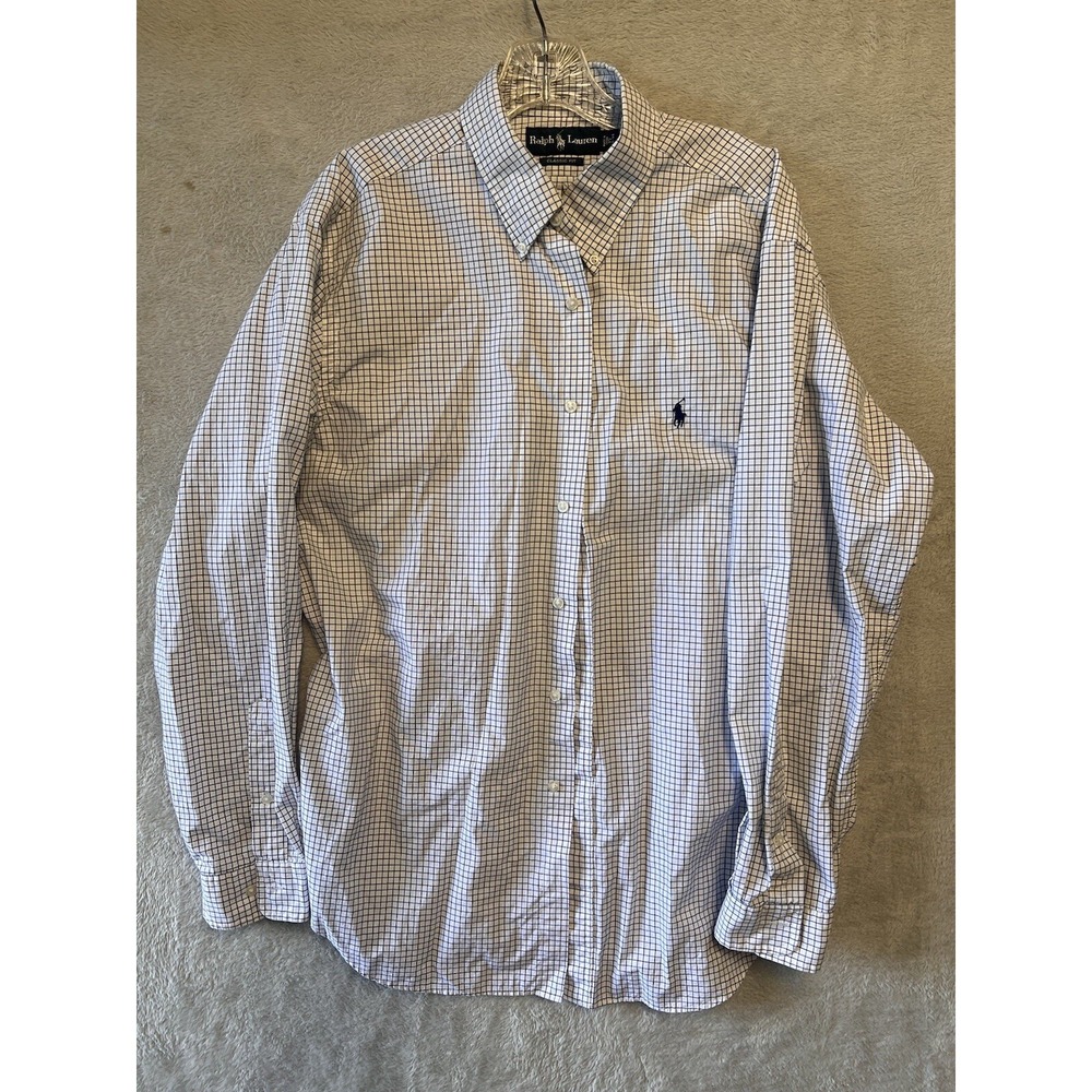 Ralph Lauren Classic Fit Mens Button Down Shirt Blue Gingham Check Size 17 34 35